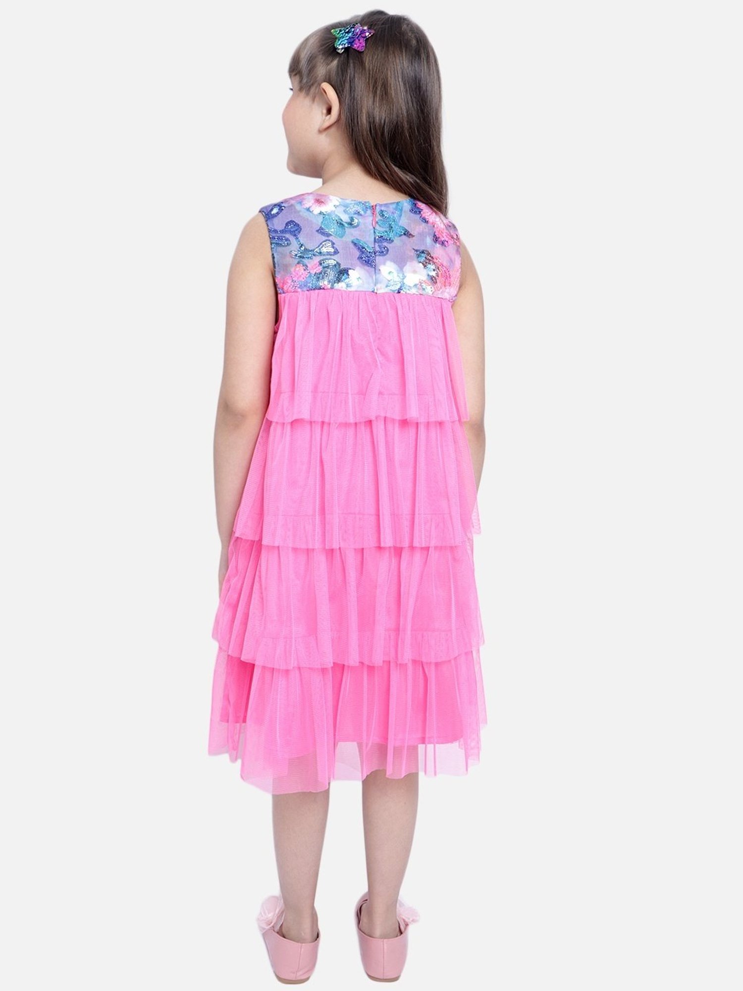 Nauti Nati Kids Pink & Blue Printed Dress