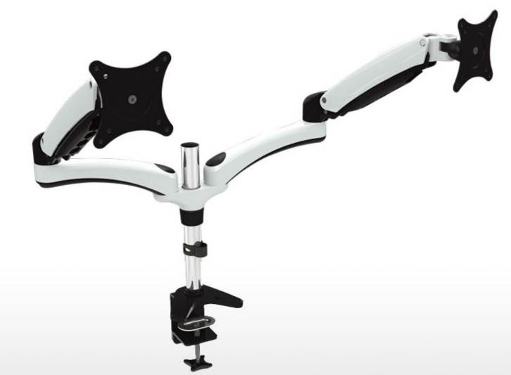Dual Articulating Monitor Mount. Clamp Base. Supports 15 to 28" monitors. VESA Mounting