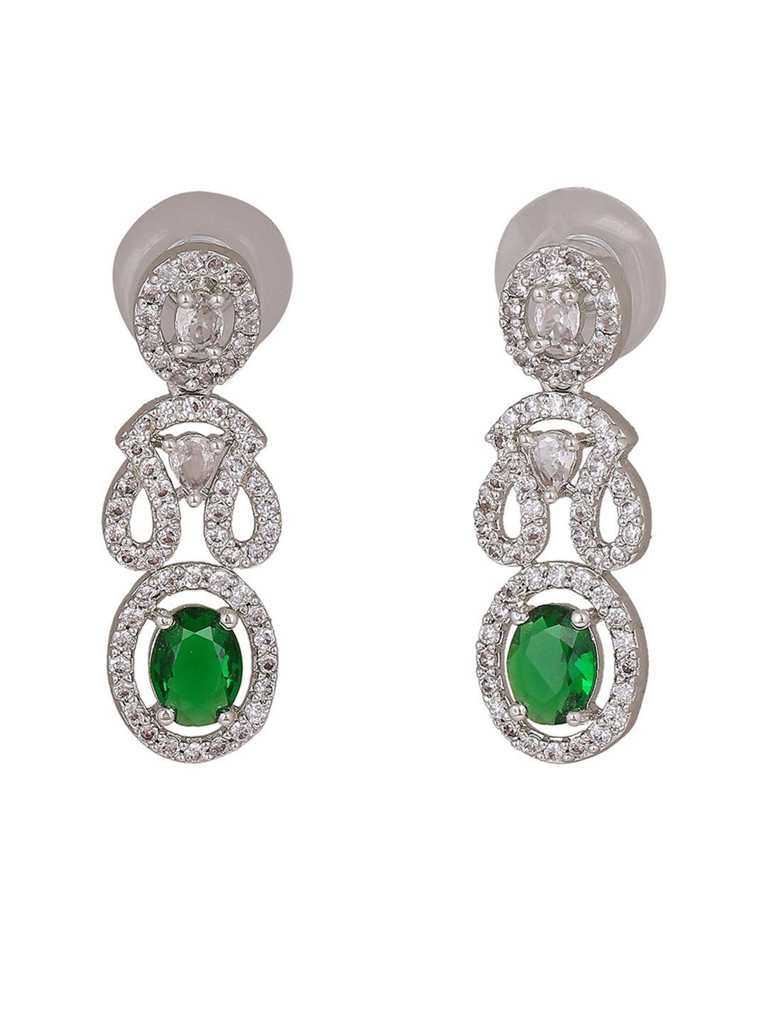 Estele Rhodium-Plated CZ Charming Dangler Earrings