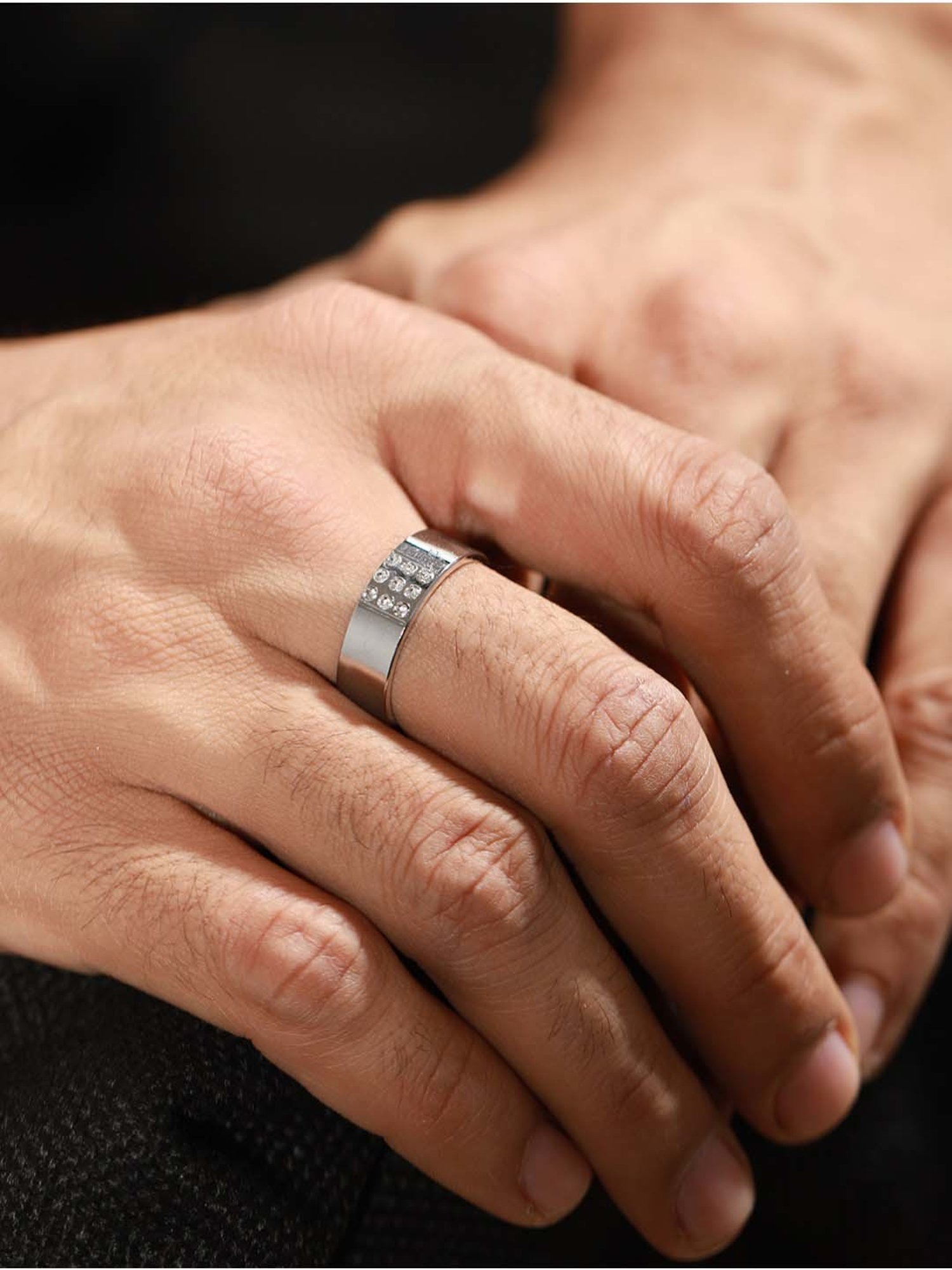 Bold by Priyaasi Trendy AD Silver-Plated Band Style Ring for Men