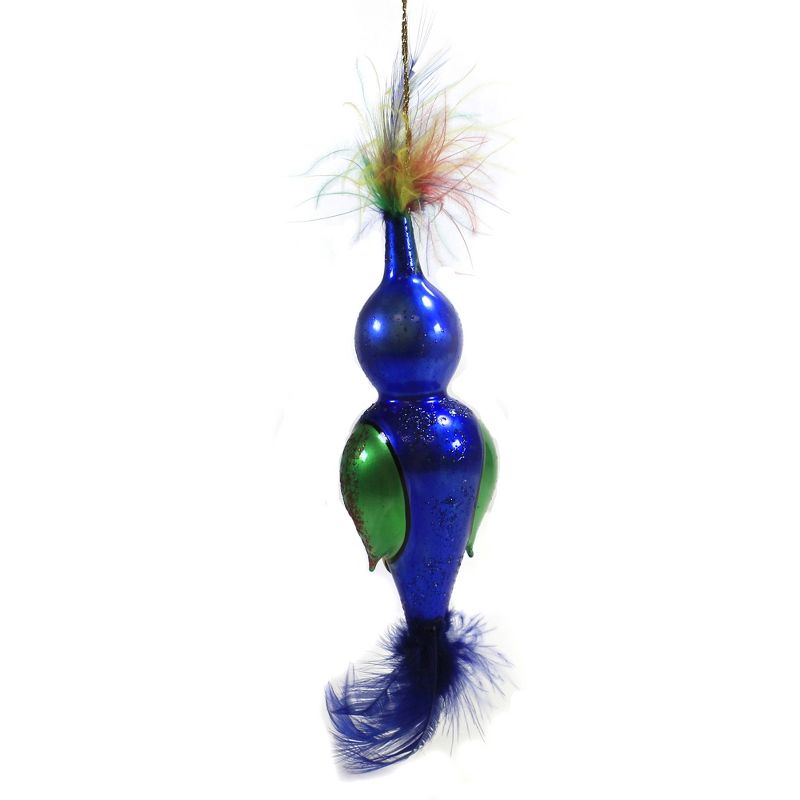 Italian Ornaments 8.0" Blue Parrot With Feather Tail Christmas Ornament Bird  -  Tree Ornaments