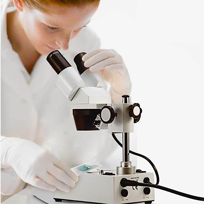 S306-20-2L 20X/40X/80X Magnification Forward Mounted 360&deg; Rotatable Binocular Stereo Microscope, Wide-field 10X and 20X Eyepieces, Upper and Lower LED Lighting,Reversible Black/White Stage Plate