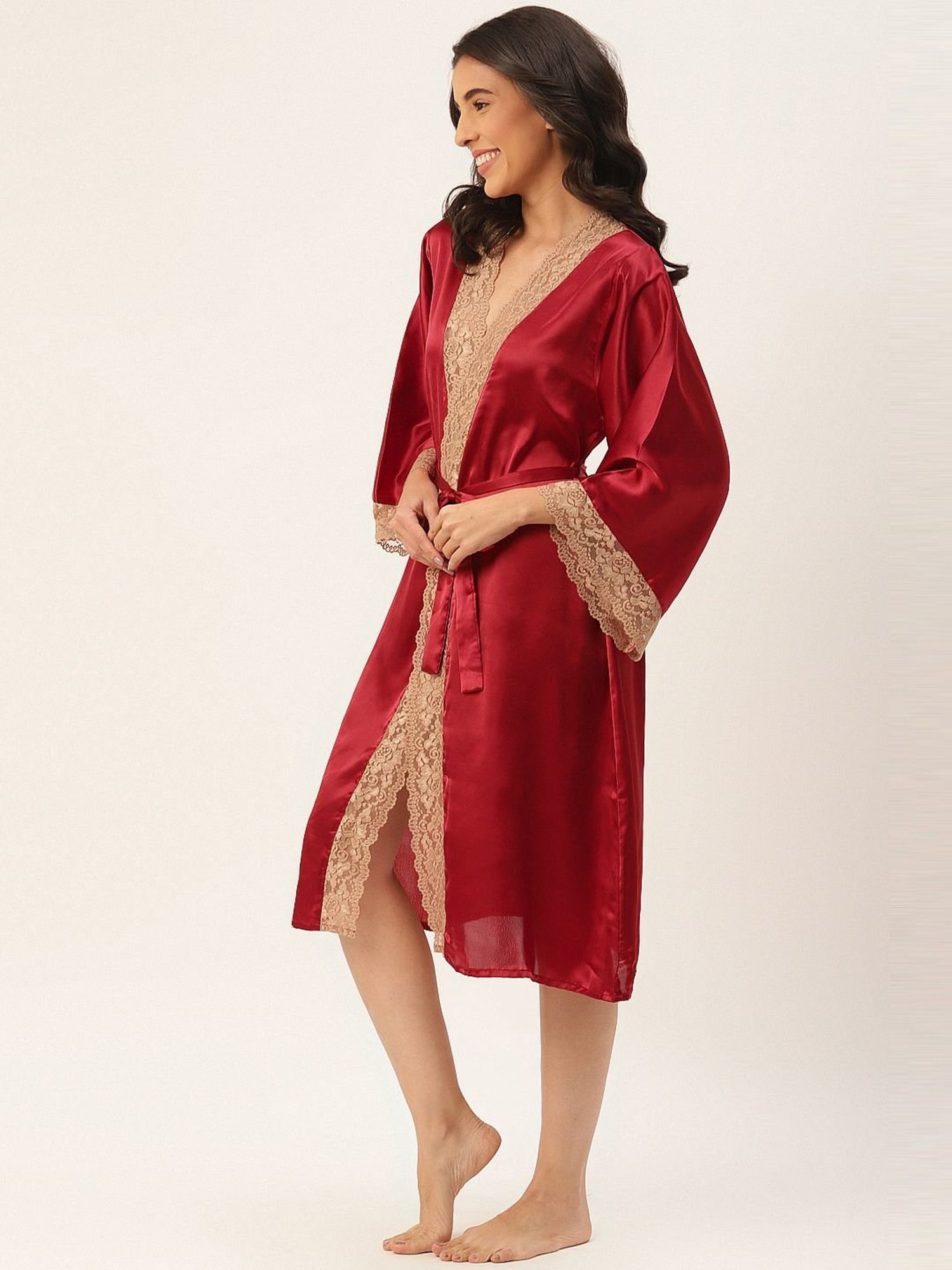 Ms.Lingies Maroon Lace Work Robe
