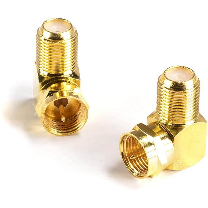 Gold Coaxial Cable Right Angle Connector | 50 Pack | for Tight Corners and Flat Panel TV Mounting 90 Degree F Type Adapter for Coax Cable and Wall Plates