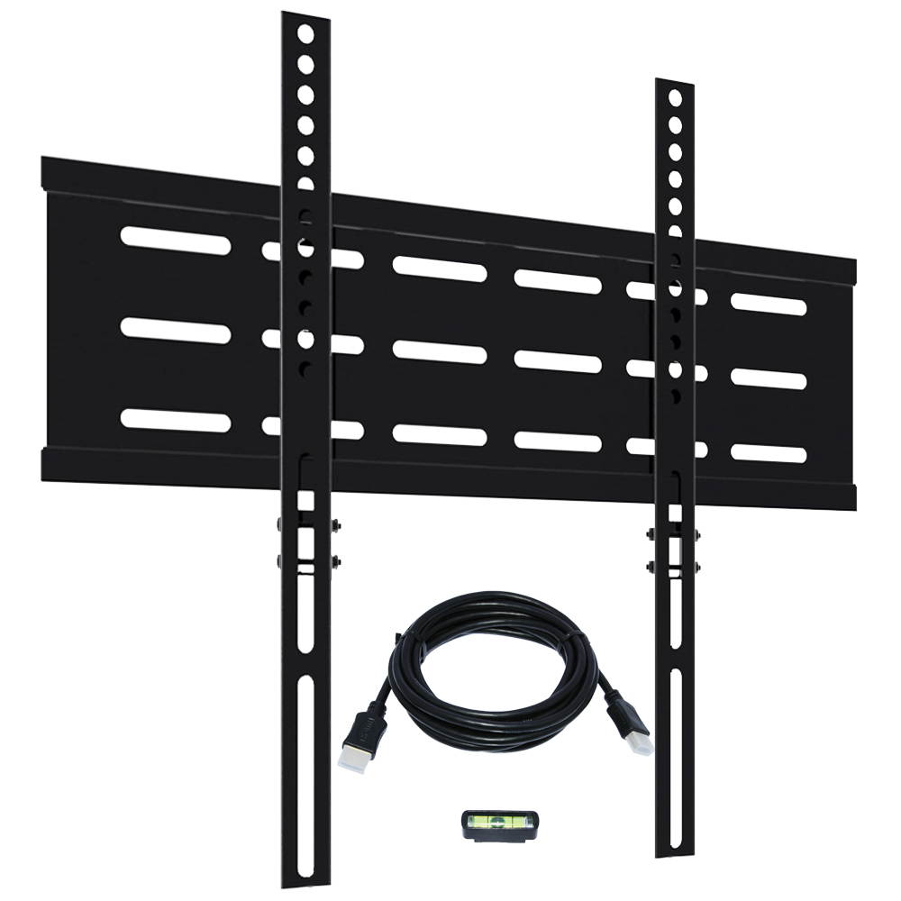 KORAMZI KWM1644F-PRO Fixed TV Wall Mount with Smart Locking System Technology 400x400 VESA Fits 26-55" TV's including Bubble Level & 6 ft. HDMI Cable Pro Series (Black)-New