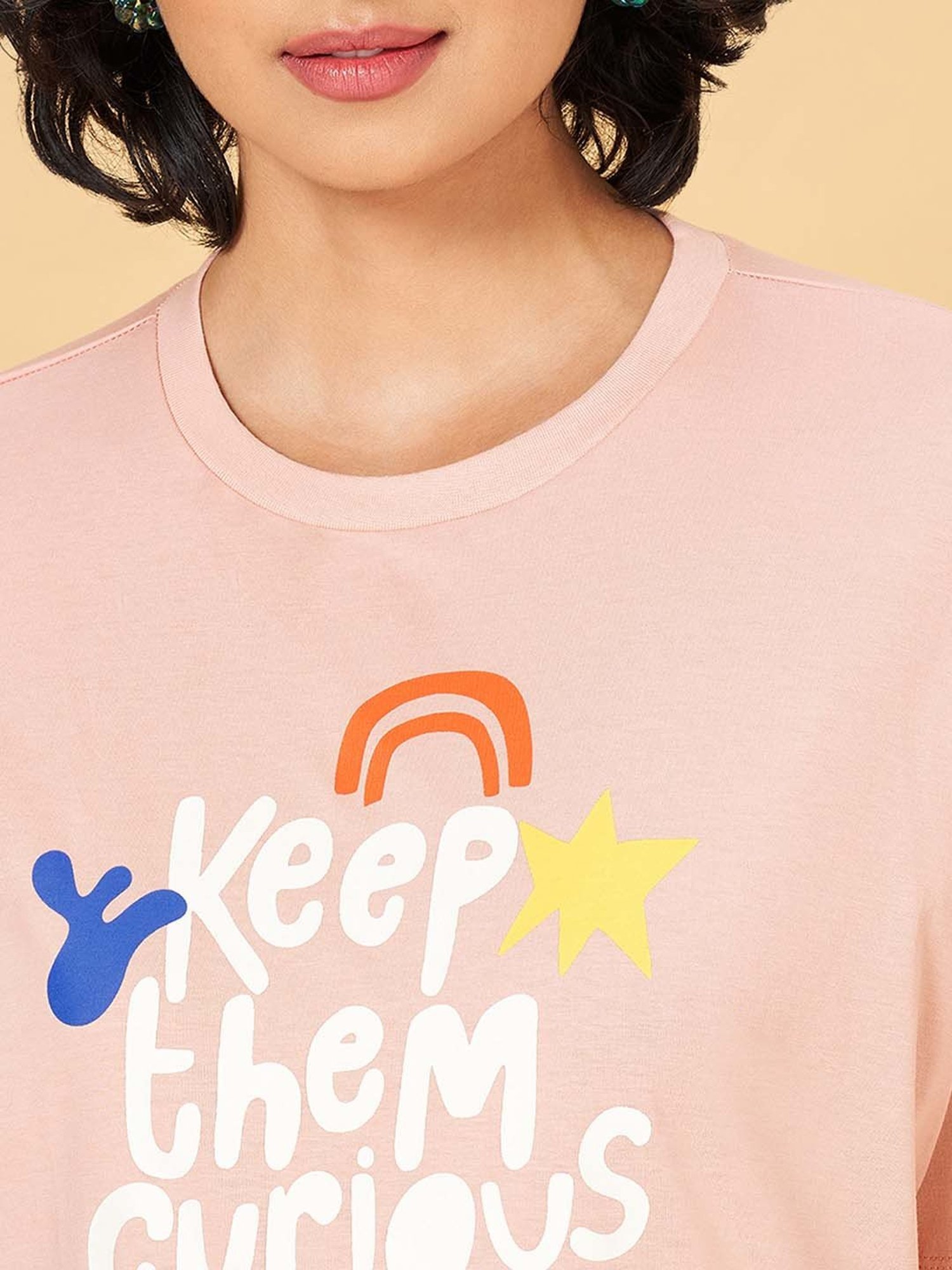 People by Pantaloons Pink Cotton Printed T-Shirt