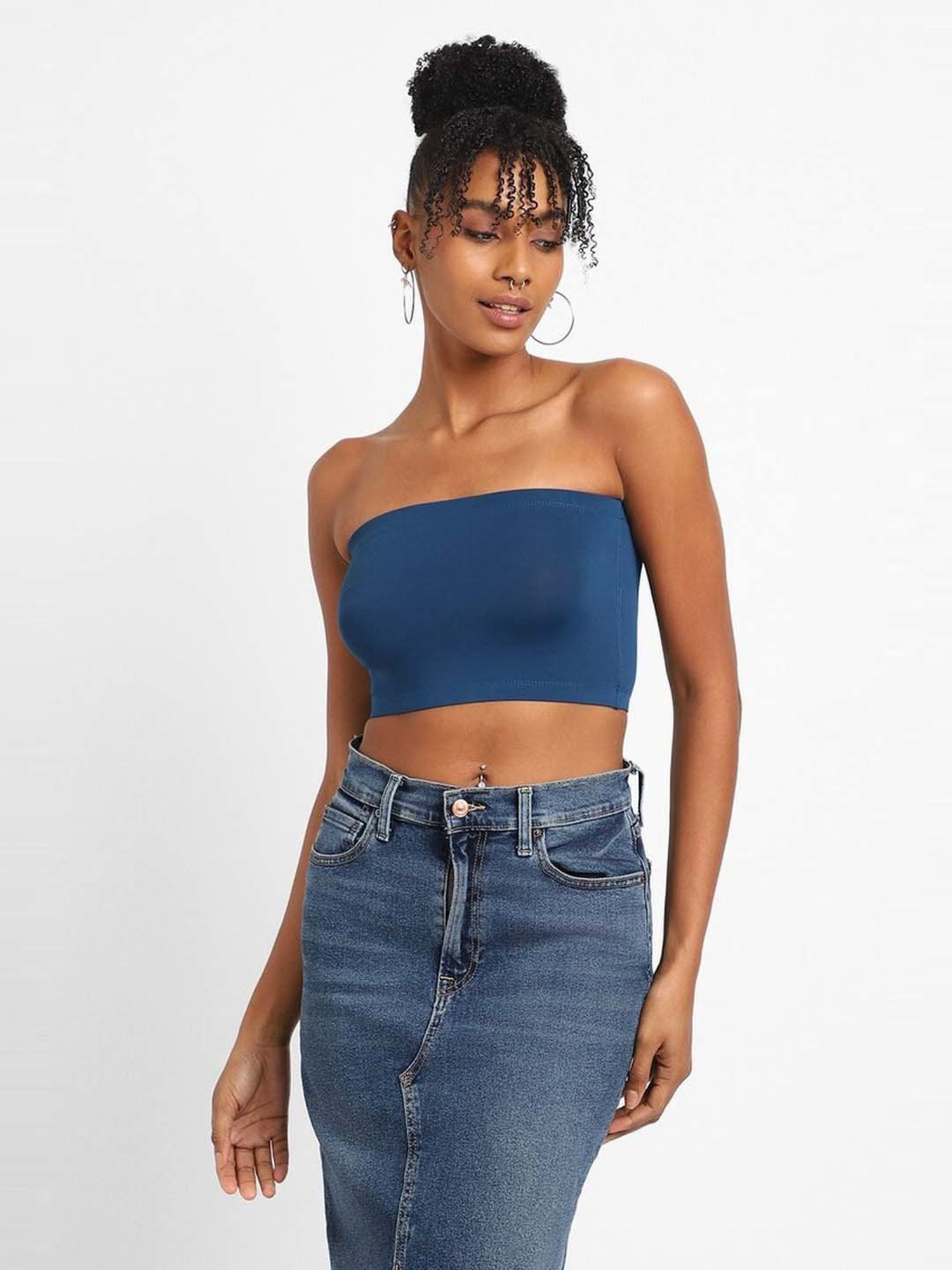 Forever 21 Blue Regular Fit Tube Top