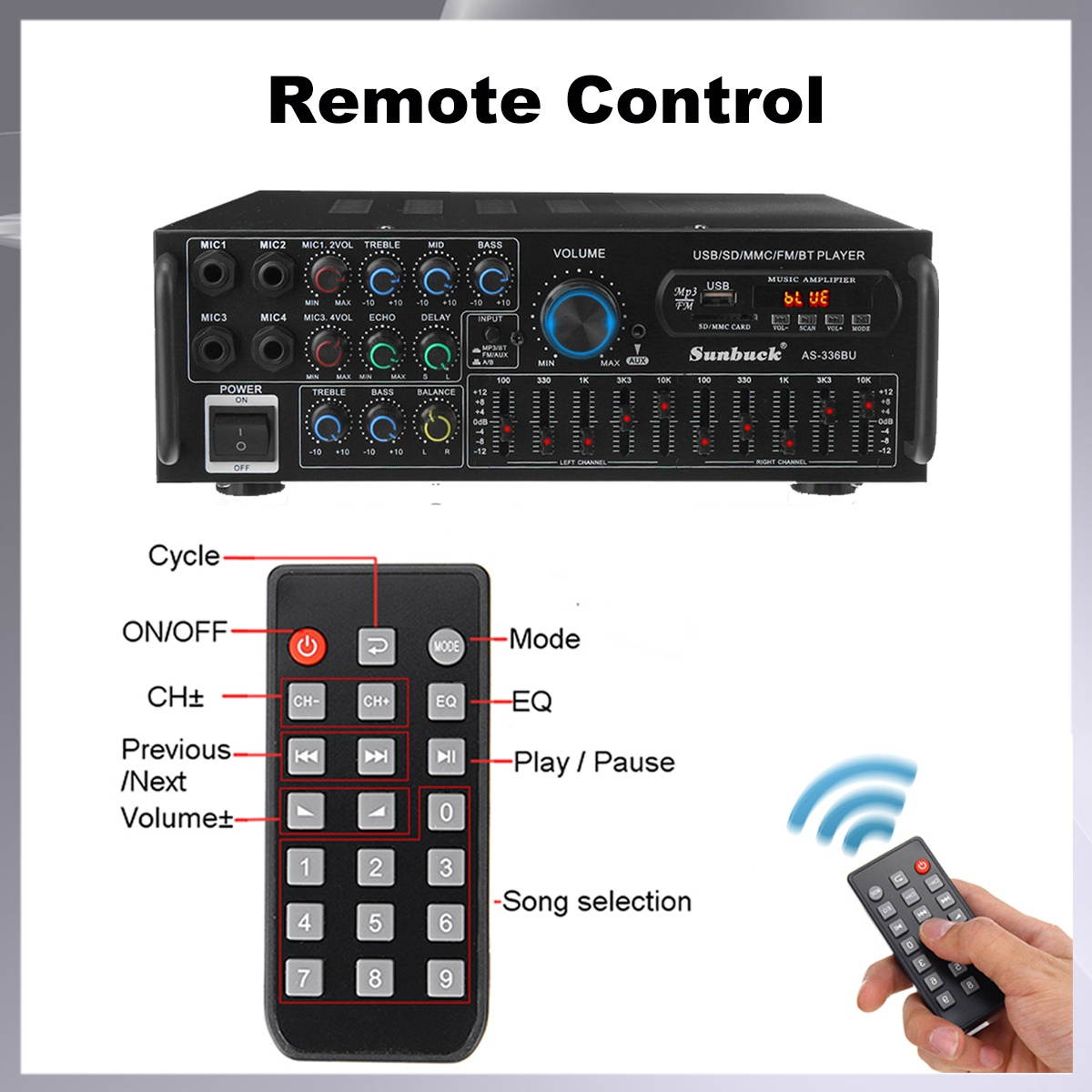 2000W bluetooth Stereo Amplifier Surround Sound USB SD AMP FM DVD AUX LCD Display Home Cinema Karaoke Remote Control