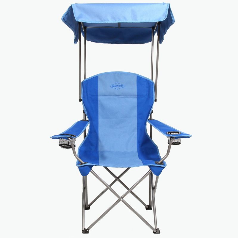 Kamp-Rite KAMPCC466 Outdoor Camping Furniture Beach Patio Sports Folding Quad Lawn Chair with Shade Canopy and Cup Holders, Blue