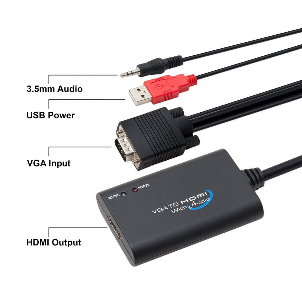 Universal VGA to HDMI Converter with Audio Support, Adapter for PC, Laptop, DVD, Desktop