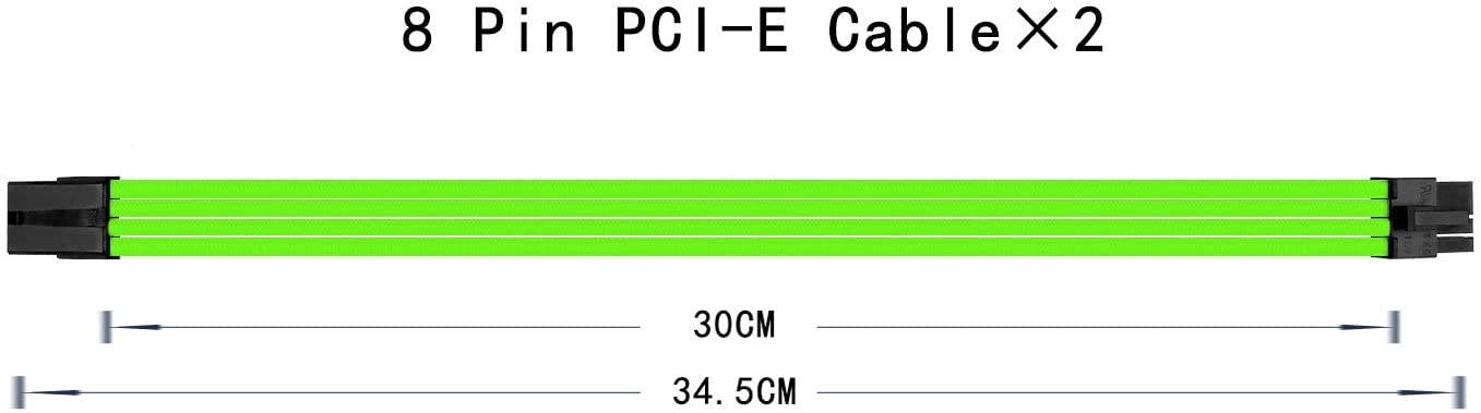 Sleeved Cable - Cable Extension for Power Supply with Extra-Sleeved 24-PIN 8-PIN 6-PIN 4+4 PIN - Green with Cable Combs(11.8 inch/ 30CM)