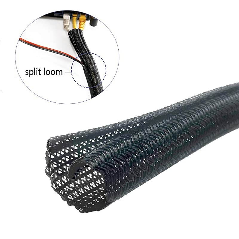PET Black Split Loom Braid Cable Sleeve 1 inch X 20ft 1 X 20