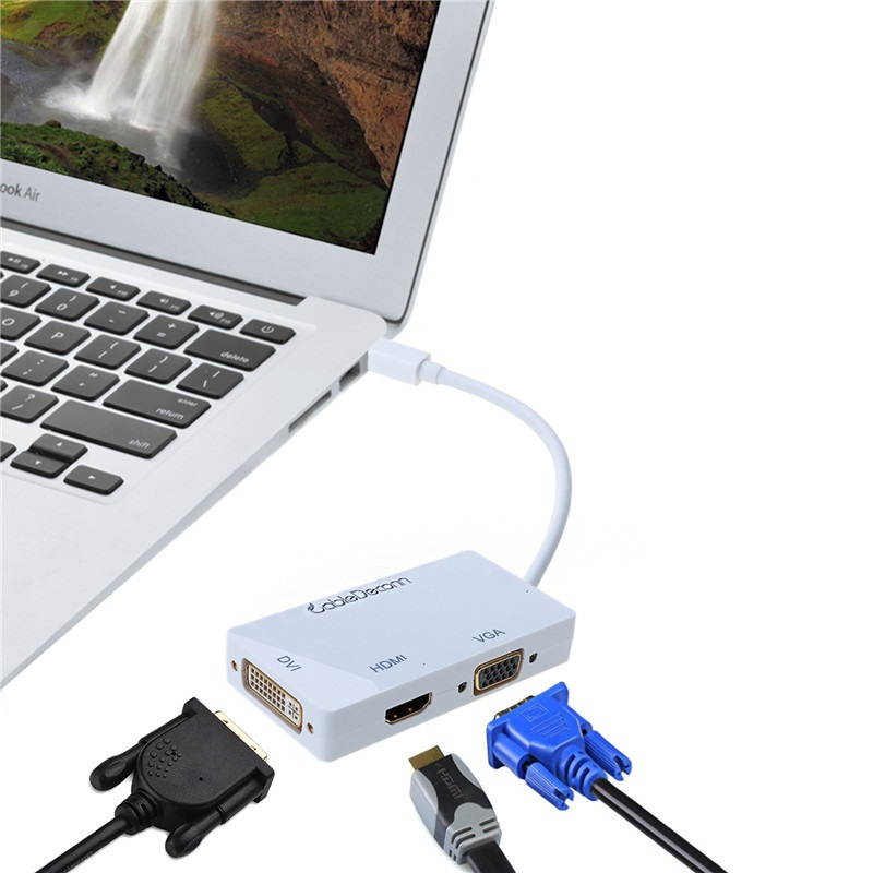 CableDeconn mini displayport splitter Thunderbolt hub to hdmi vga dvi adapter Converter 3in1 Cable for Apple MacBook Air Pro dell surface