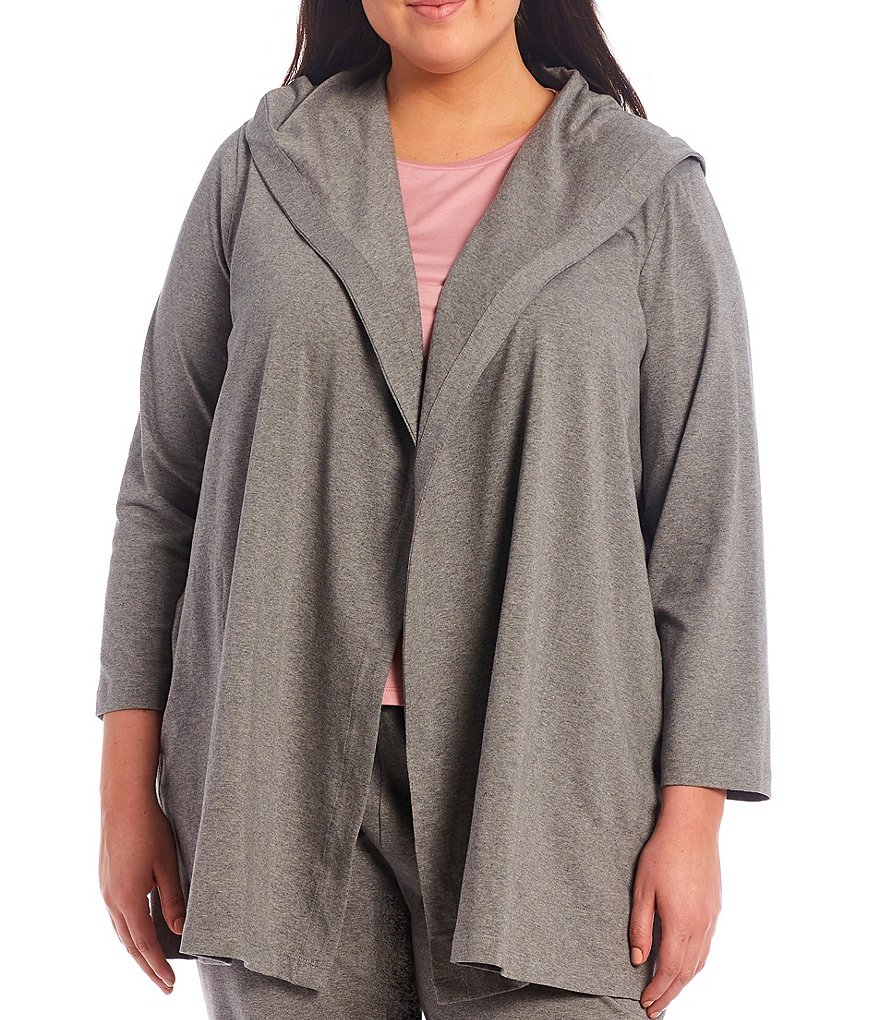 Eileen Fisher Plus Size Organic Cotton Stretch Jersey Hooded Jacket