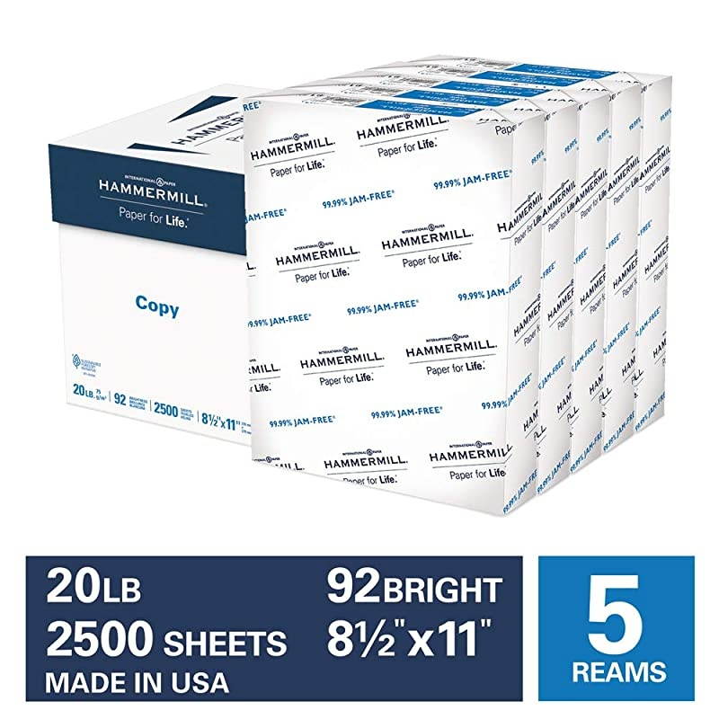 20lb Copy Paper 85 x 11 5 Ream Case 2500 Sheets Made in USA Sustainably Sourced From American Family Tree Farms 92 Bright Acid Free Economical Multipurpose Printer Paper 113600C