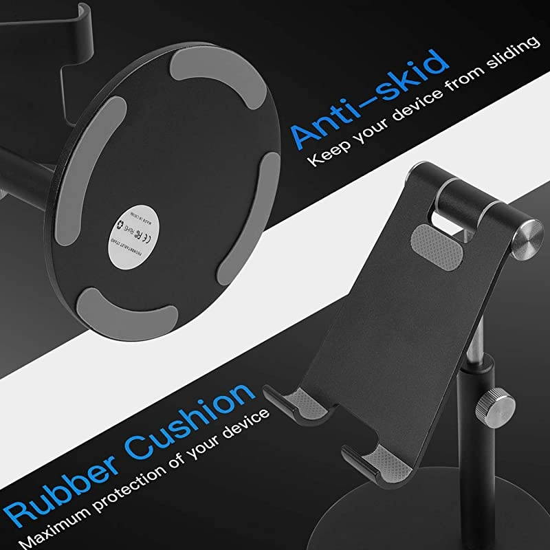 Adjustable Tablet Stand Cell Phone Desk Holder Aluminum Desktop Stand Solid Anti-Slip Portable Universal Holders Compatible with All Mobile Smart Phone Tablet,Black