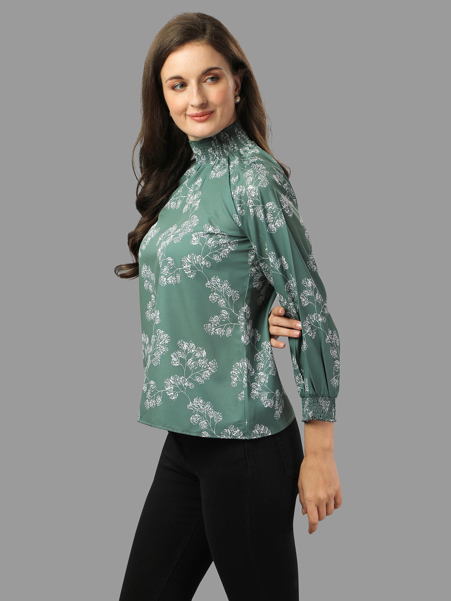 MASAKALI.CO Green Floral Print Top