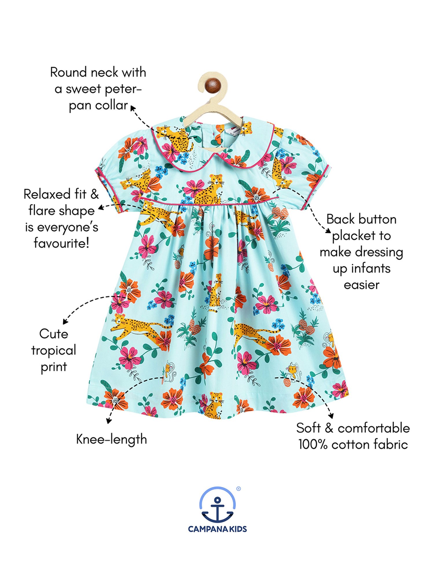 Campana Kids Sky Blue Printed Dress