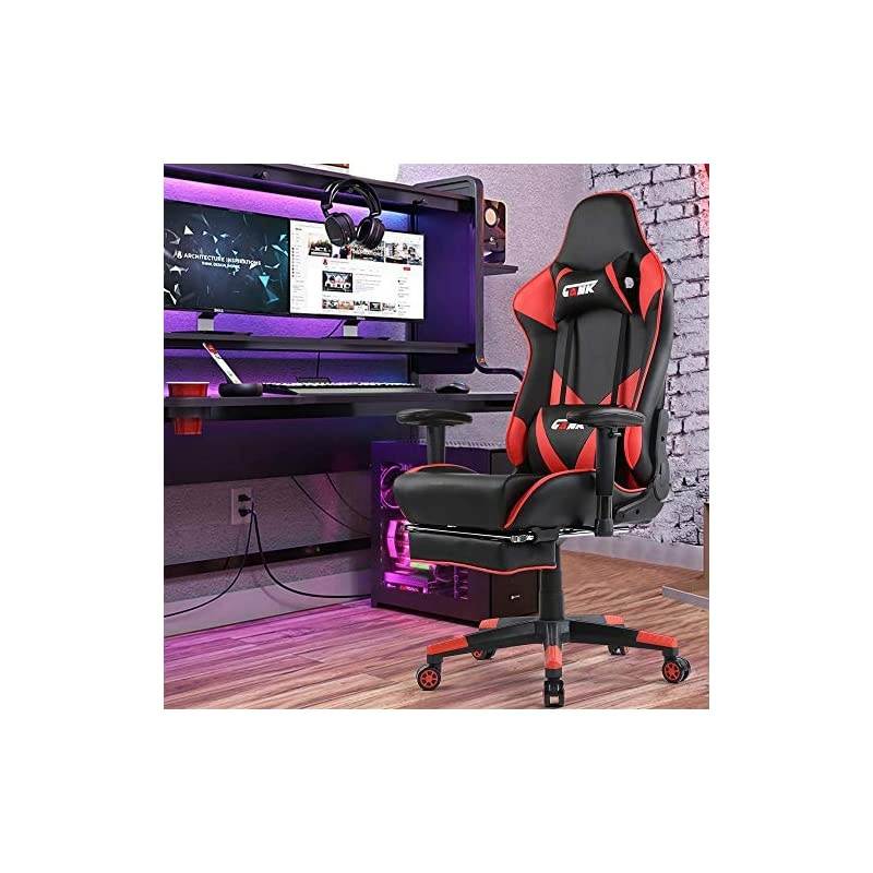 Gaming Chairs High Back Computer Chair of Professional Racing Style Comfortable Gamer Chair with Footrest and Massage Backrest and Lumbar Pillows (Red)