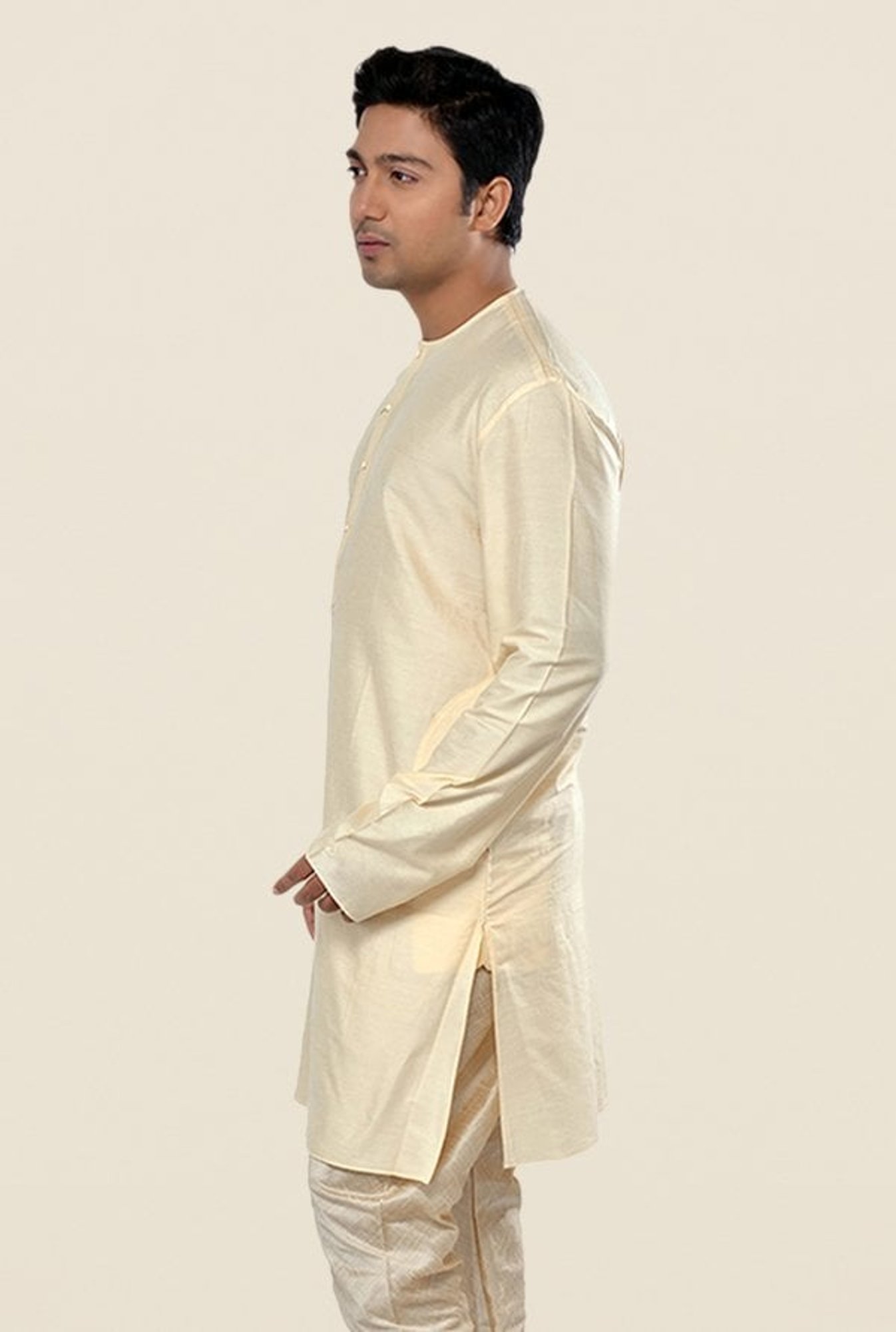 Manyavar Cream Solid Kurta