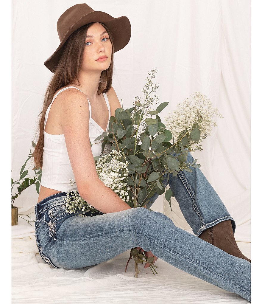 Miss Me Floral Embellished Flap Pocket Bootcut Jeans
