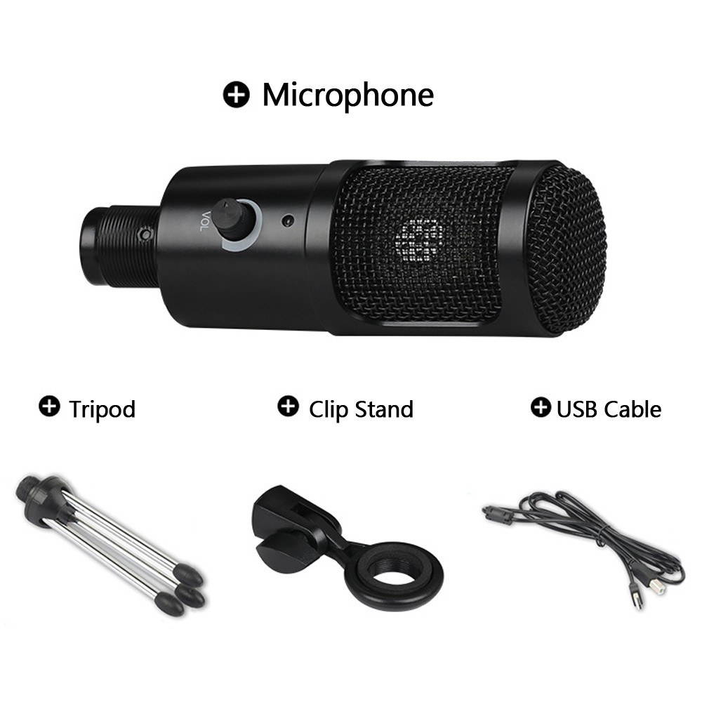 Condenser Microphone USB Microphone Karaoke Recording Broadcasting Podcasting with Clip Tripod Plug and Play for Laptop Desktop PC