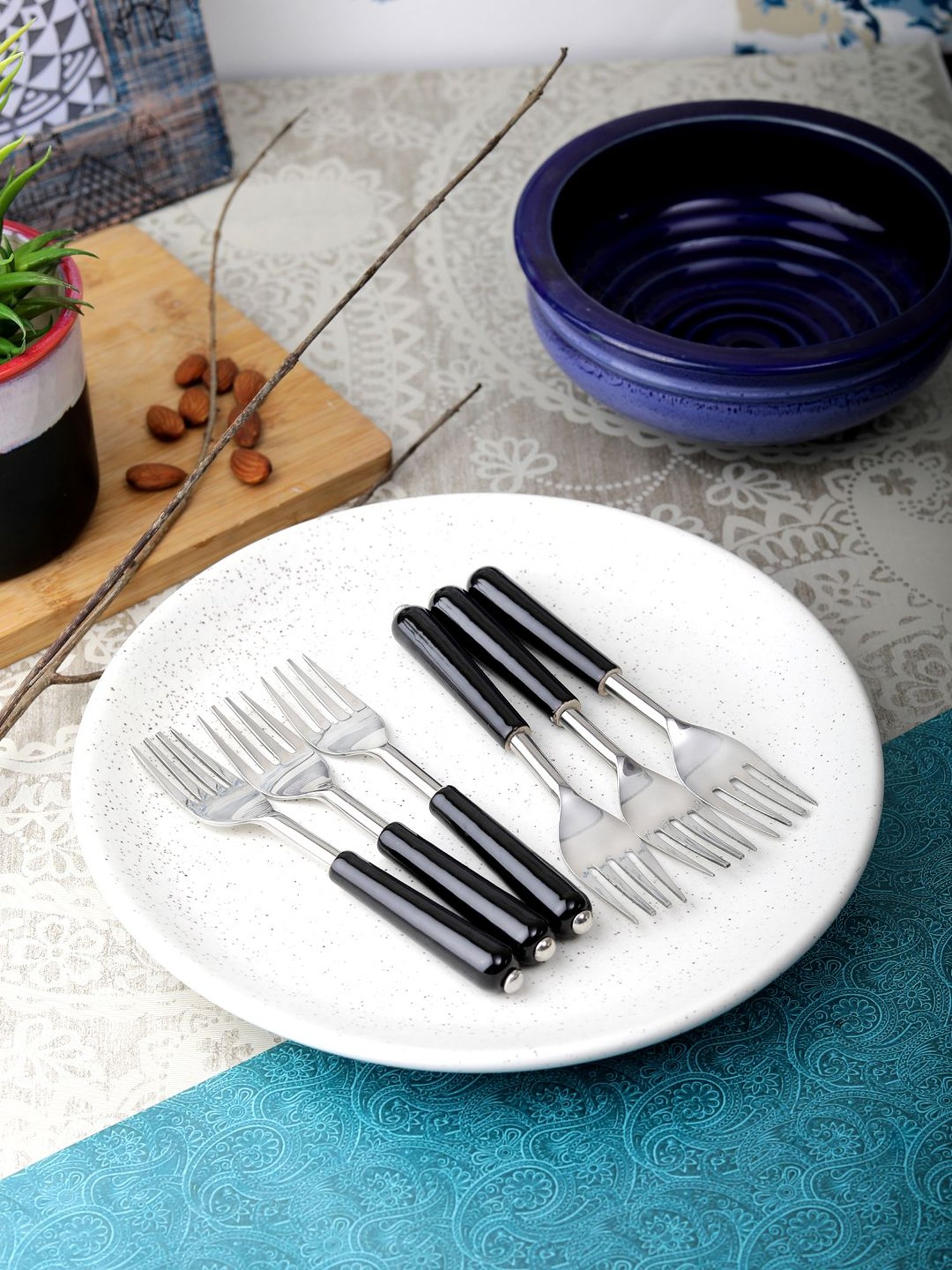 VarEesha Black Steel and Ceramic Handle Forks - Set of 6