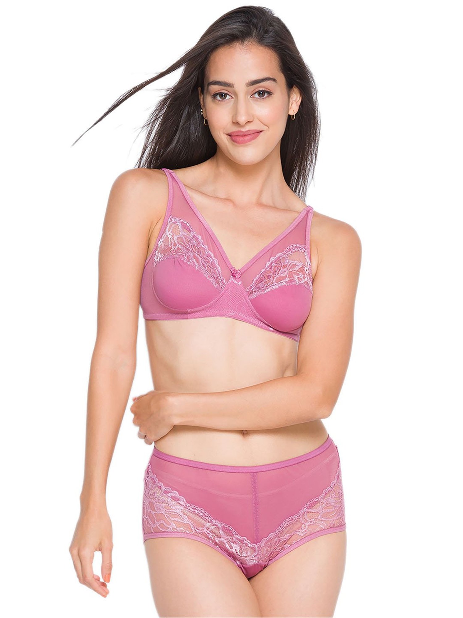 Candyskin Pink Lace Bra With Bikini Panty
