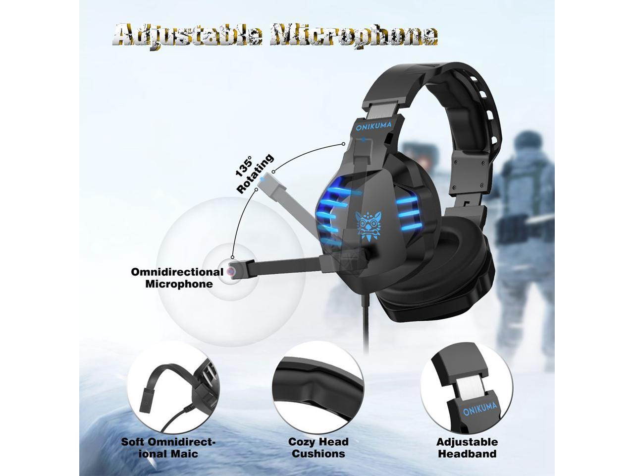 ONIKUMA K17 Over-Ear Noise Reduction Gaming Headphones,HD Stereo LED Light 3.5mm Audio+USB Port with Plugable Mic &ndash; Blue
