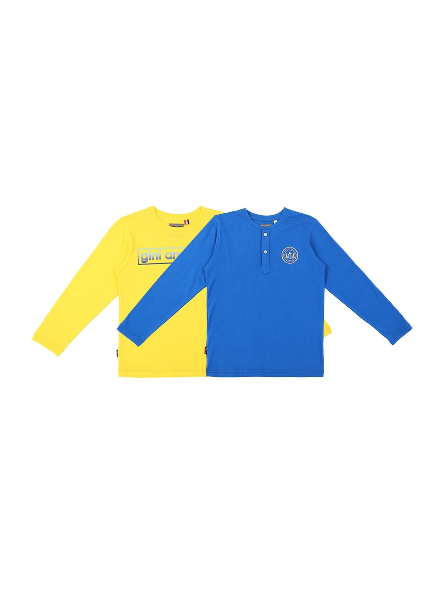Gini & Jony Boys Yellow & Blue Cotton Printed T-Shirts (Pack Of 2)