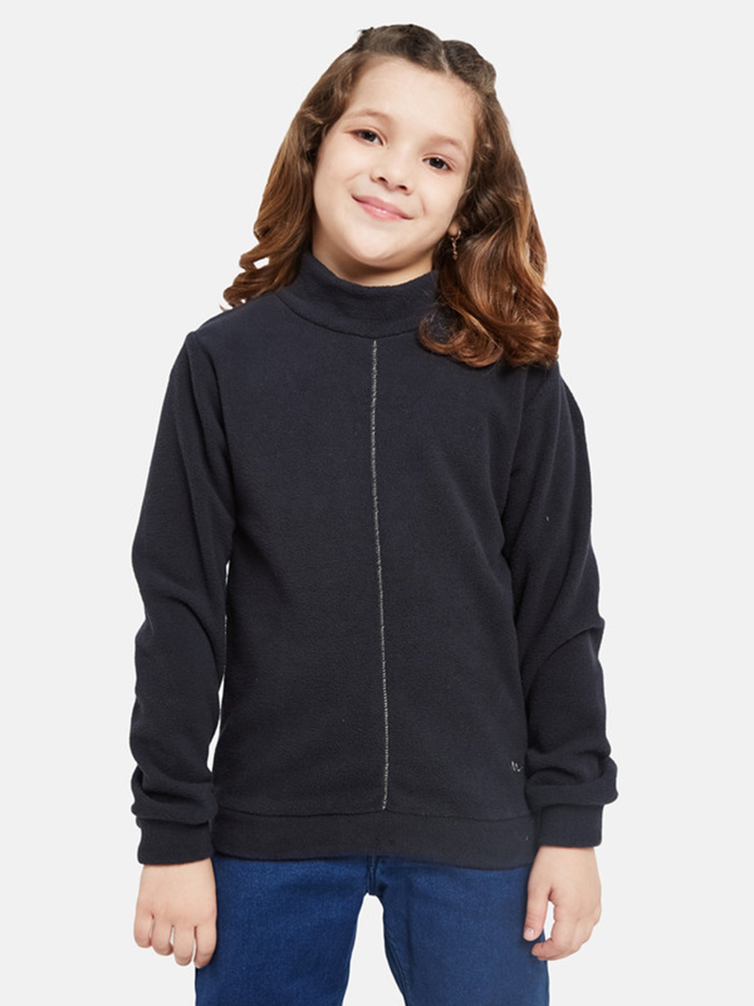 METTLE Kids Navy Solid Full Sleeves Sweatshirt