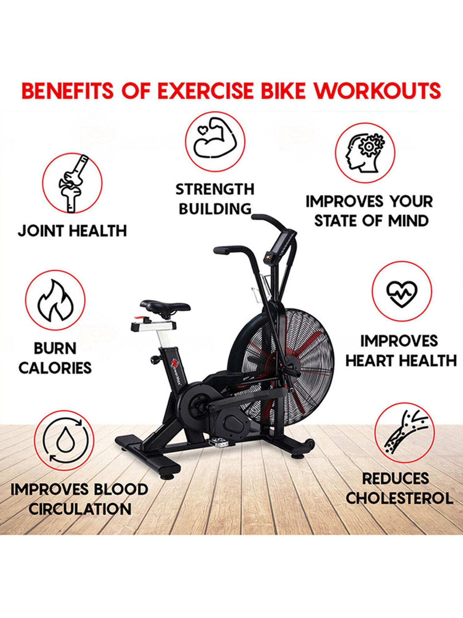 PowerMax Fitness BA-2500C Air Bike (Black)