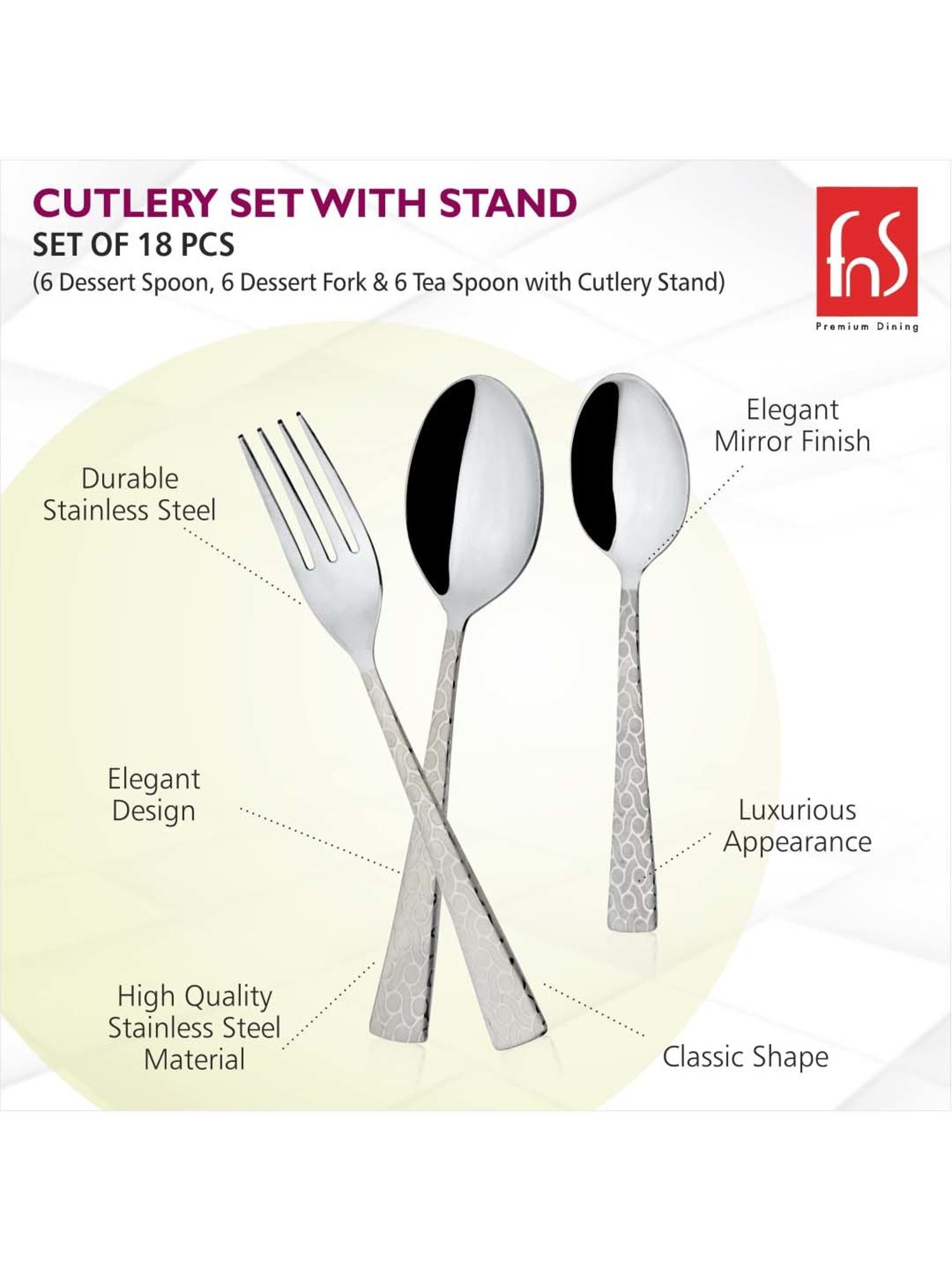 FnS Pacific Silver Stainless Steel Cutlery - Set of 18