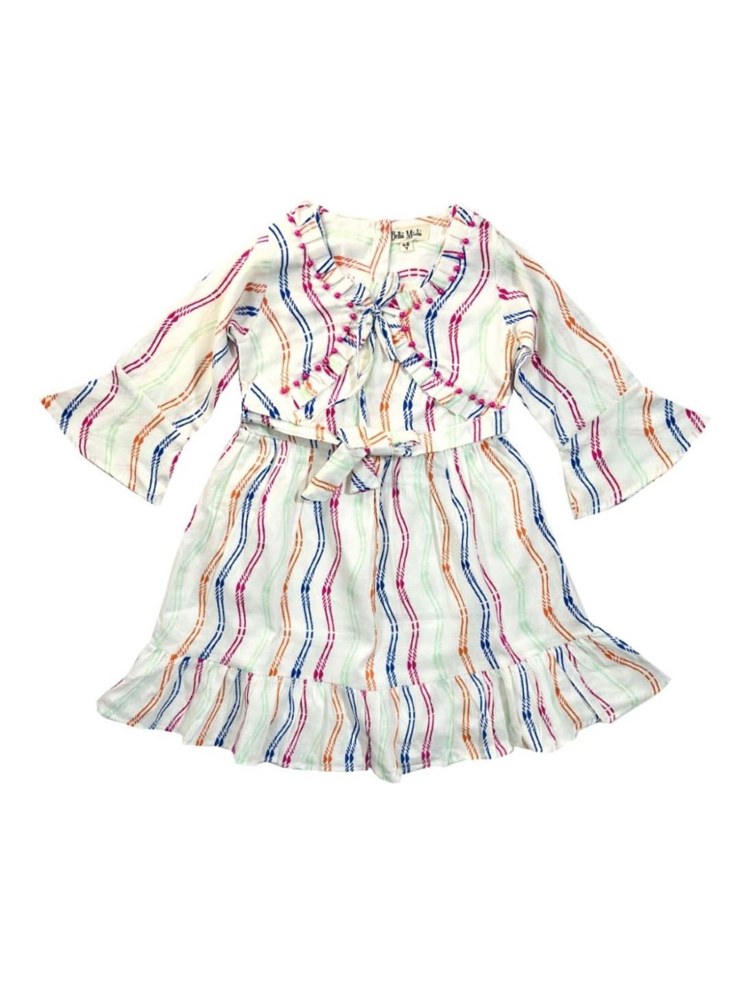 Bella Moda Kids Multicolor Cotton Striped Full Sleeves Dress