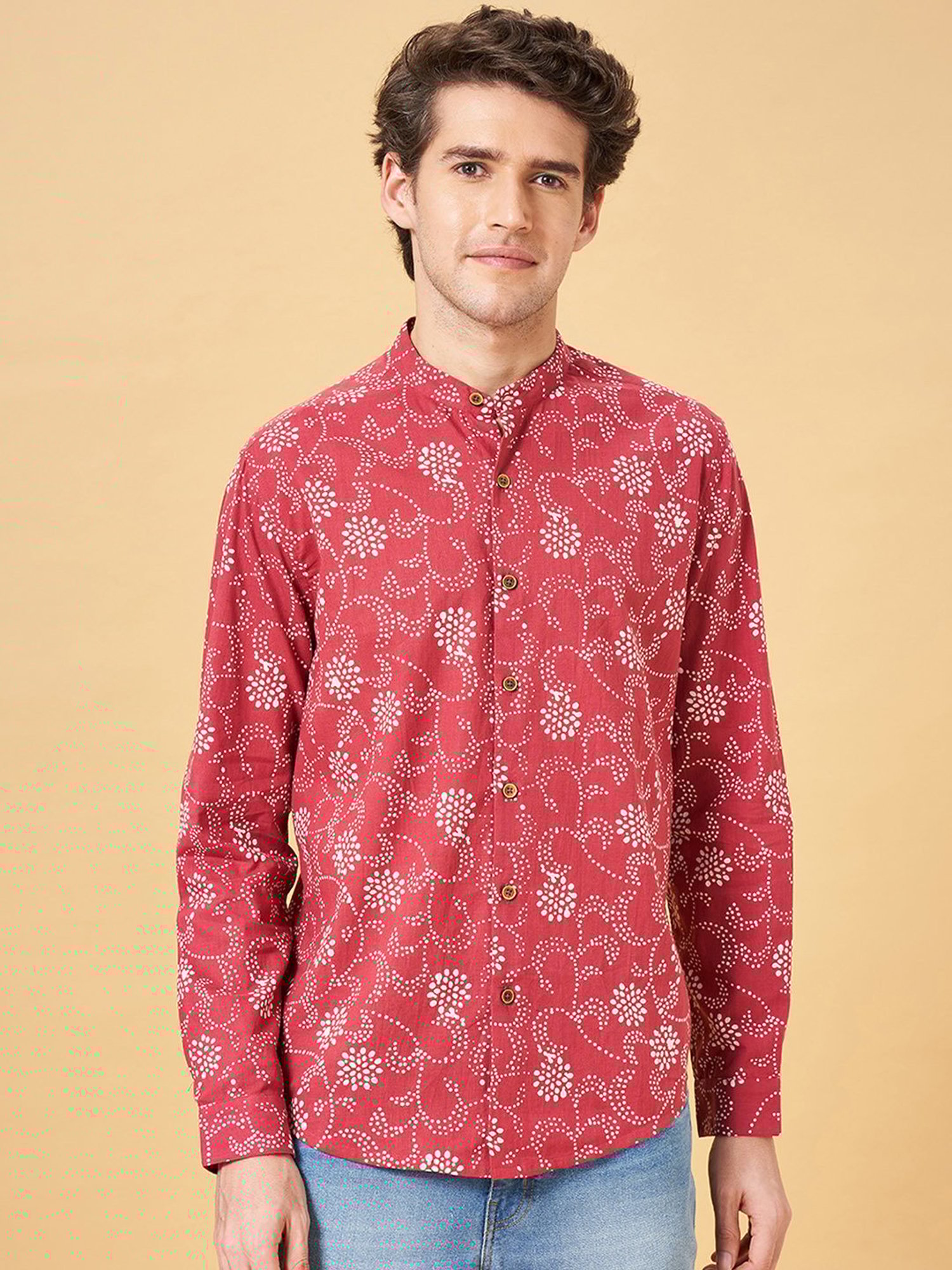 Indus Route by Pantaloons Red Regular Fit Printed Shirt