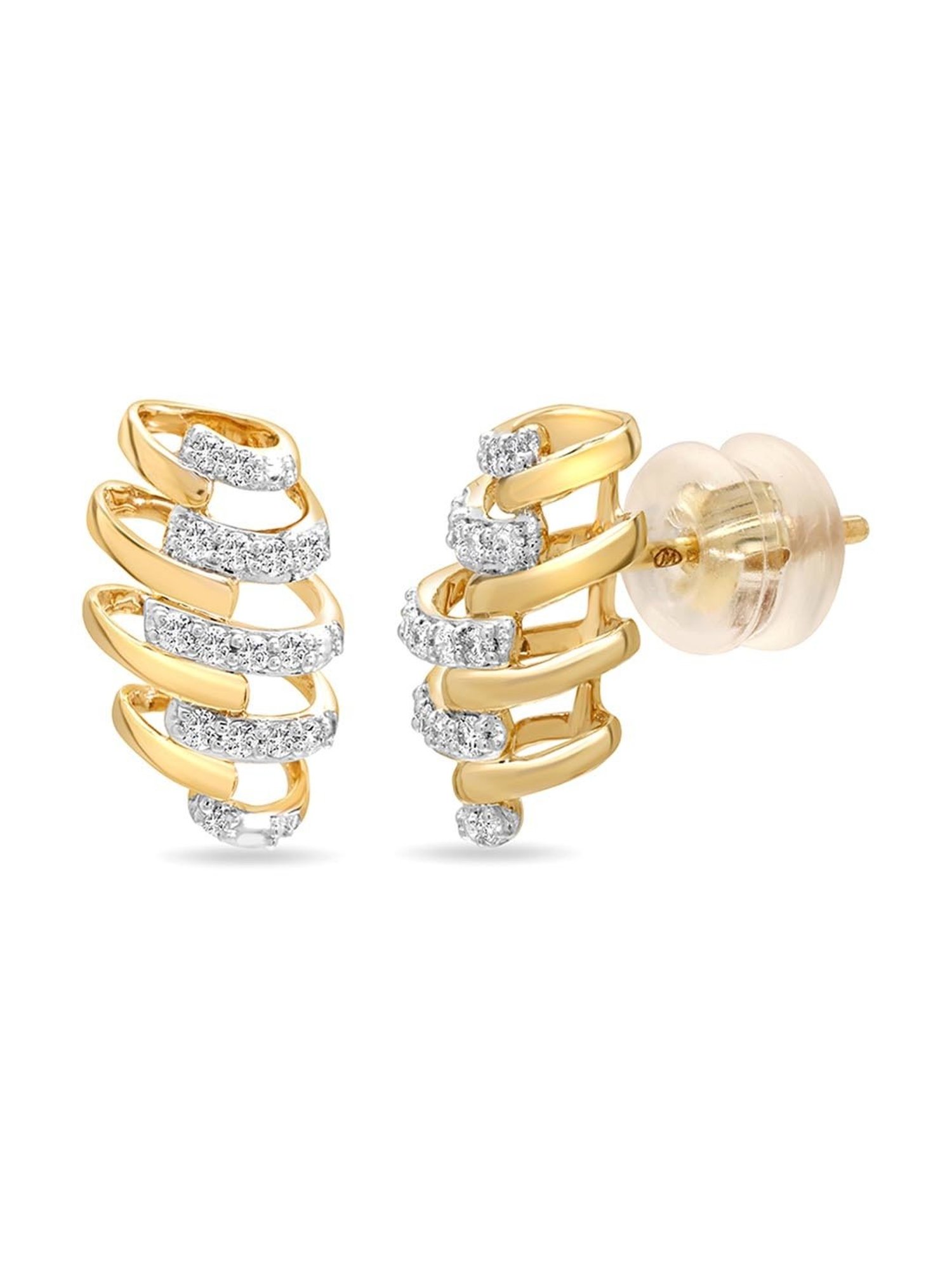 Mia by Tanishq Nature's Finest 14k Gold spiral sparkle Diamond Stud Earrrings for Women