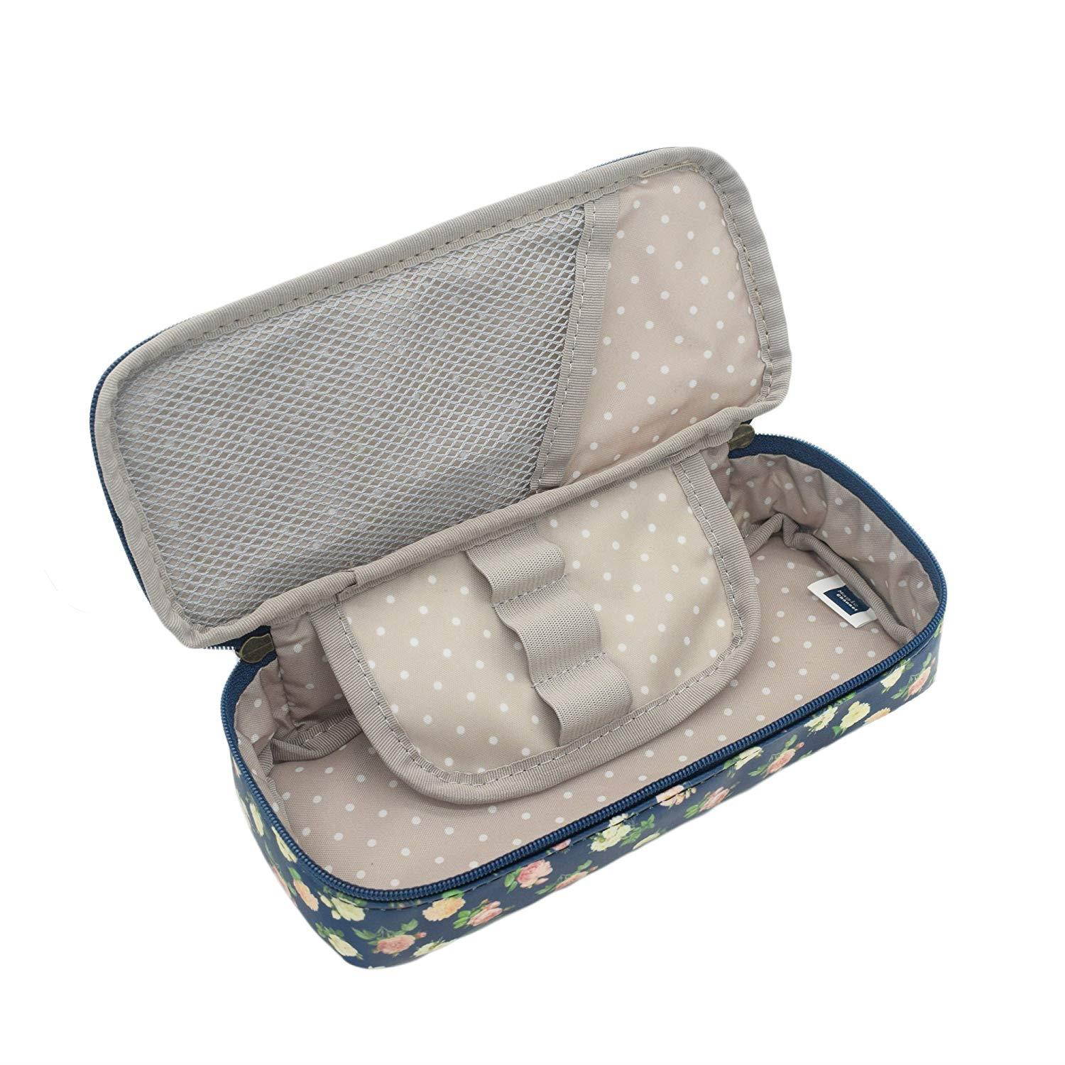 Pencil Case, Twinkle Club Cute Pen Case Zipper Bag Office Organizer Rose Floral Makeup Pouch, Cyan