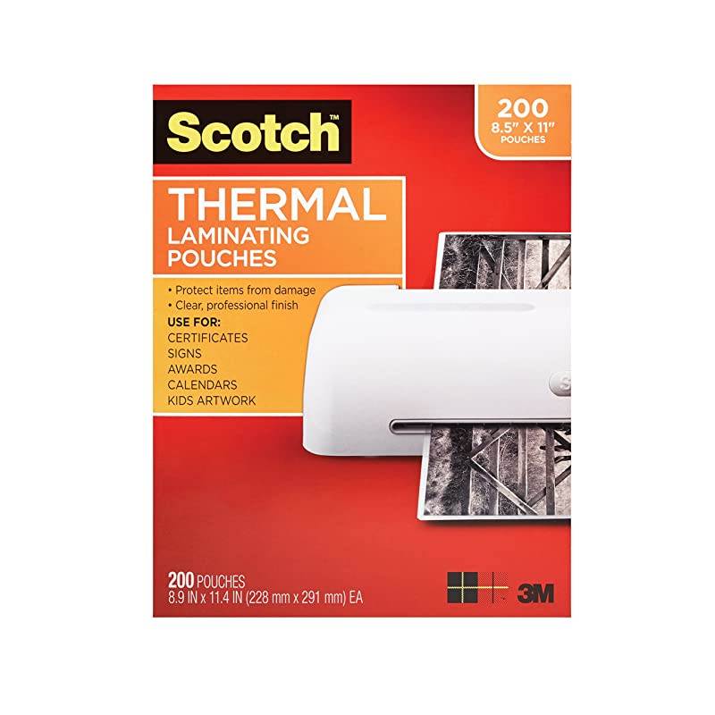 Thermal Laminating Pouches 200Pack 89 x 114 inches Letter Size Sheets Clear 3Mil TP3854200
