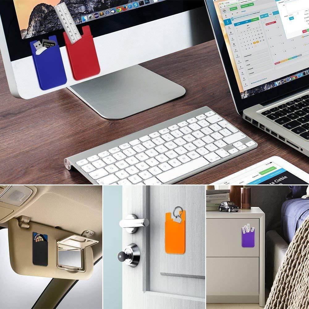 Cellphone Card Holder Back Wallet, JINYEXUAN 8 pcs Colorful Silicone Adhesive Stick-on Credit Card ID Card Keeper with 2 Hang Ropes