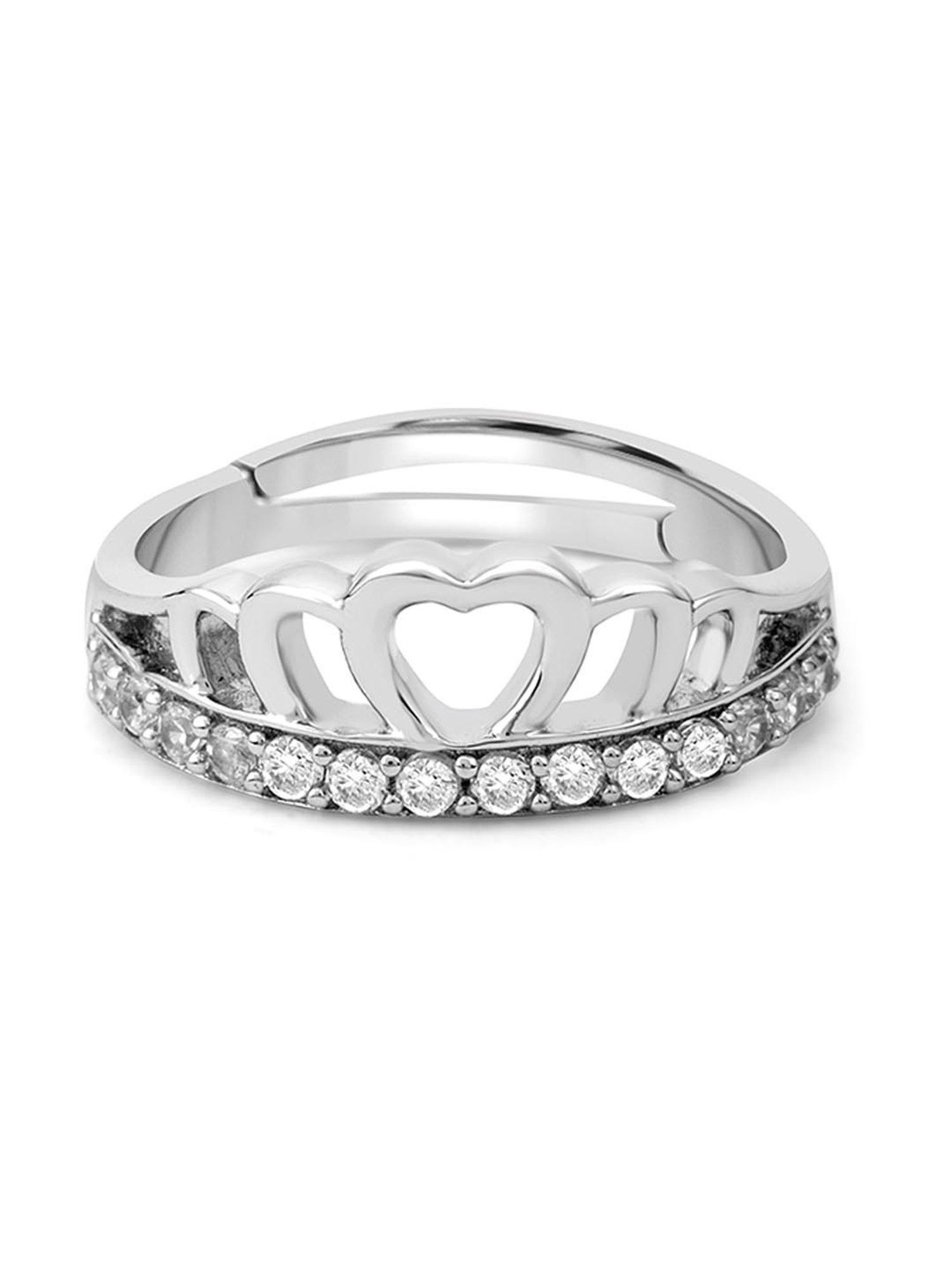 March by FableStreet 92.5 Sterling Silver Hearts Crown Casual Ring for Women