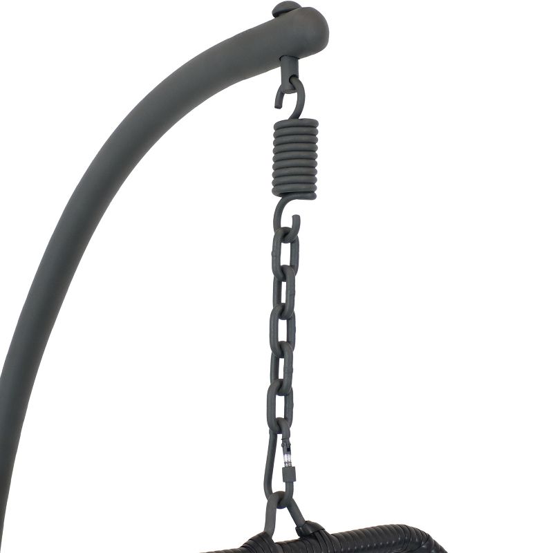 Sunnydaze Outdoor Resin Wicker Patio Penelope Hanging Basket Egg Chair Swing with Cushions, Headrest, and Steel Stand Set - Gray - 3pc