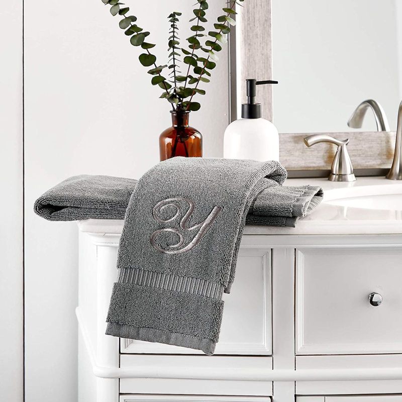 Juvale 2 Pack Monogrammed Hand Towels, Letter Y Embroidered Gift (16 x 30 in, Grey)