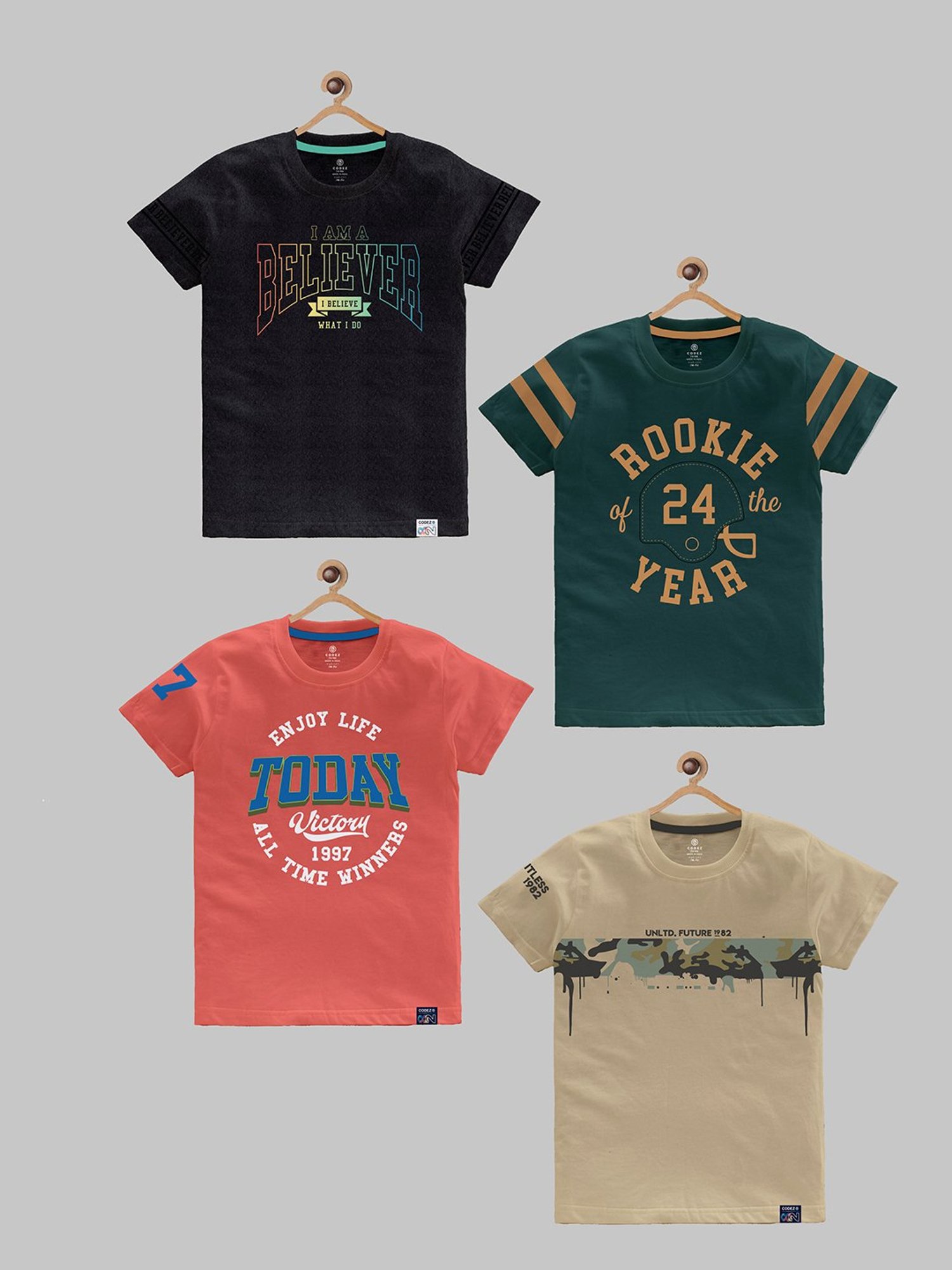 Codez Kids Multicolor Printed T-Shirt (Pack Of 4)