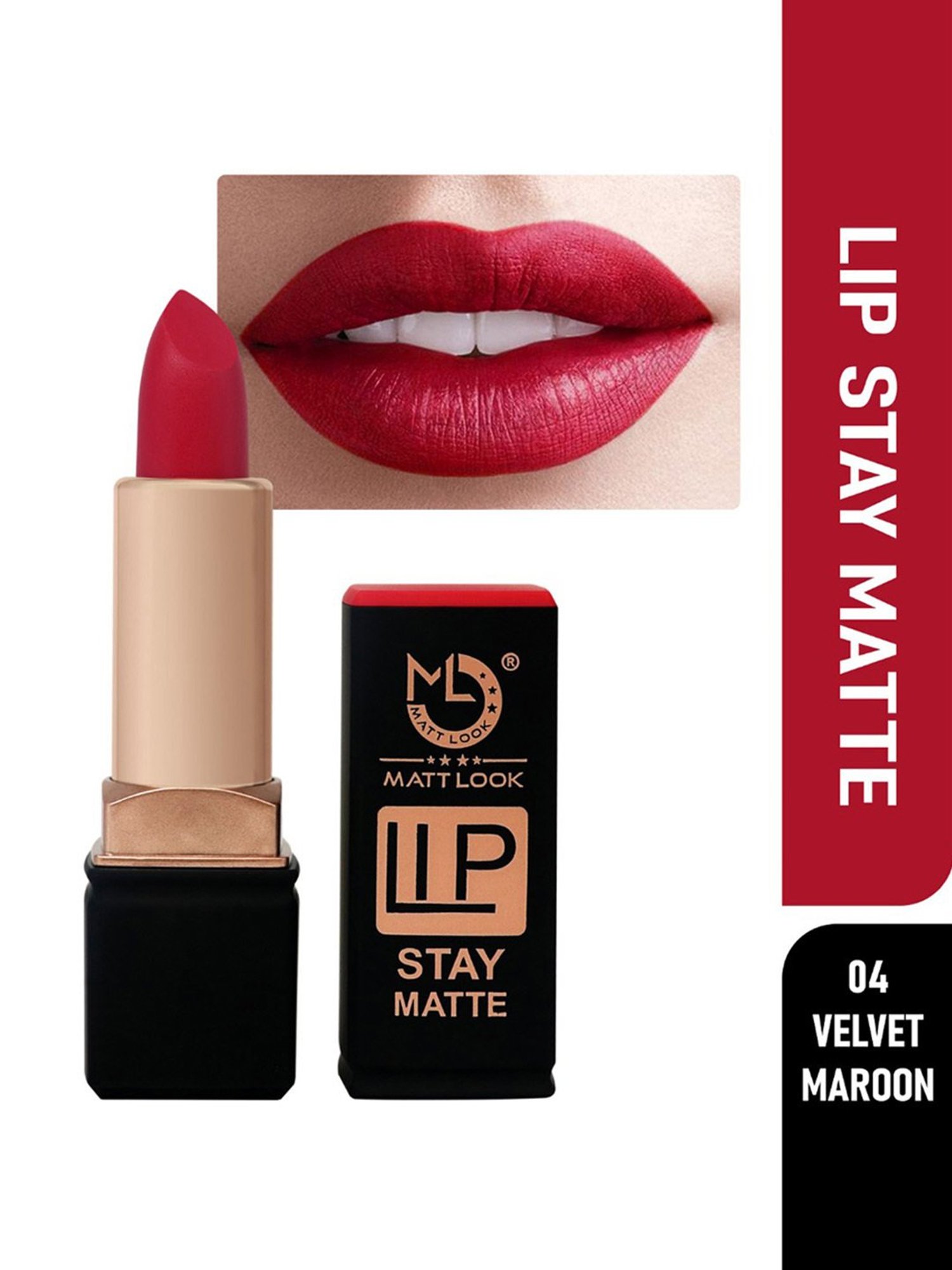 Matt Look Lip Stay Matte Lipstick 04 Velvet Maroon - 3.5 gm