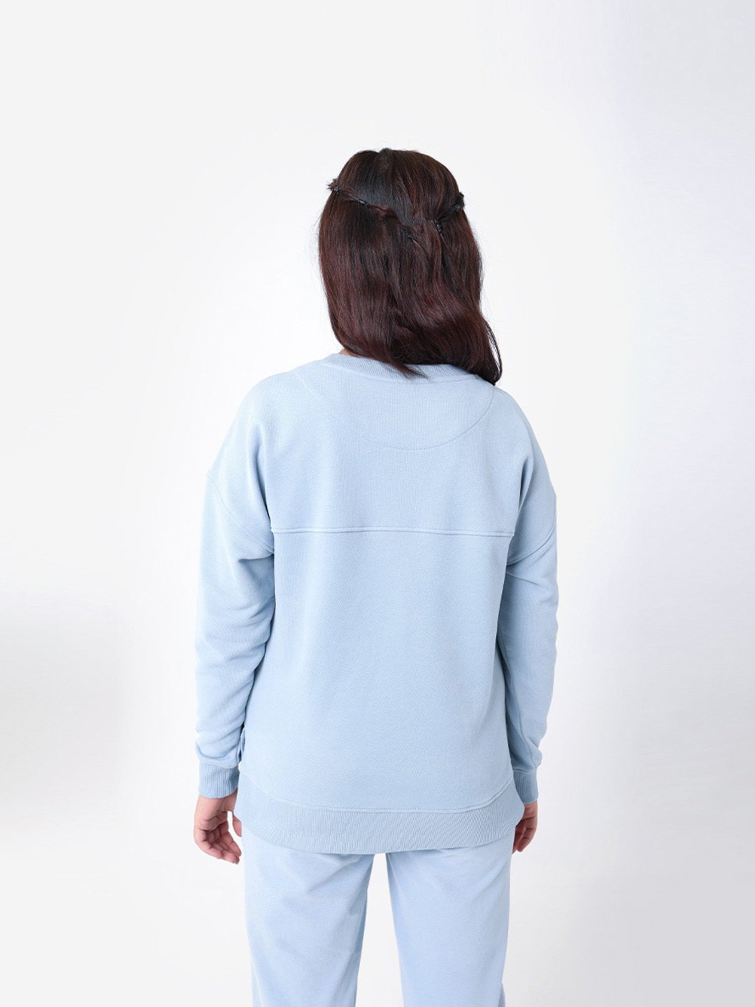 BlissClub Blue Cotton Relaxed Fit Sweatshirt