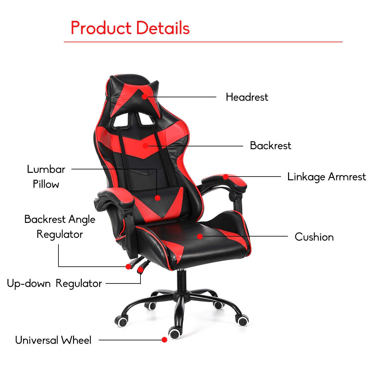 Executive Office Chair Racing Gaming Chair Leather Computer Recliner Swivel Lift