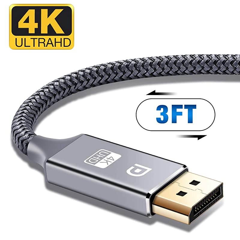 DisplayPort Cable 4K DP Cable Nylon Braided 4K60Hz 2k144Hz Ultra High Speed DisplayPort to DisplayPort Cable 3ft for Laptop PC TV etc Gaming Monitor Cable Grey