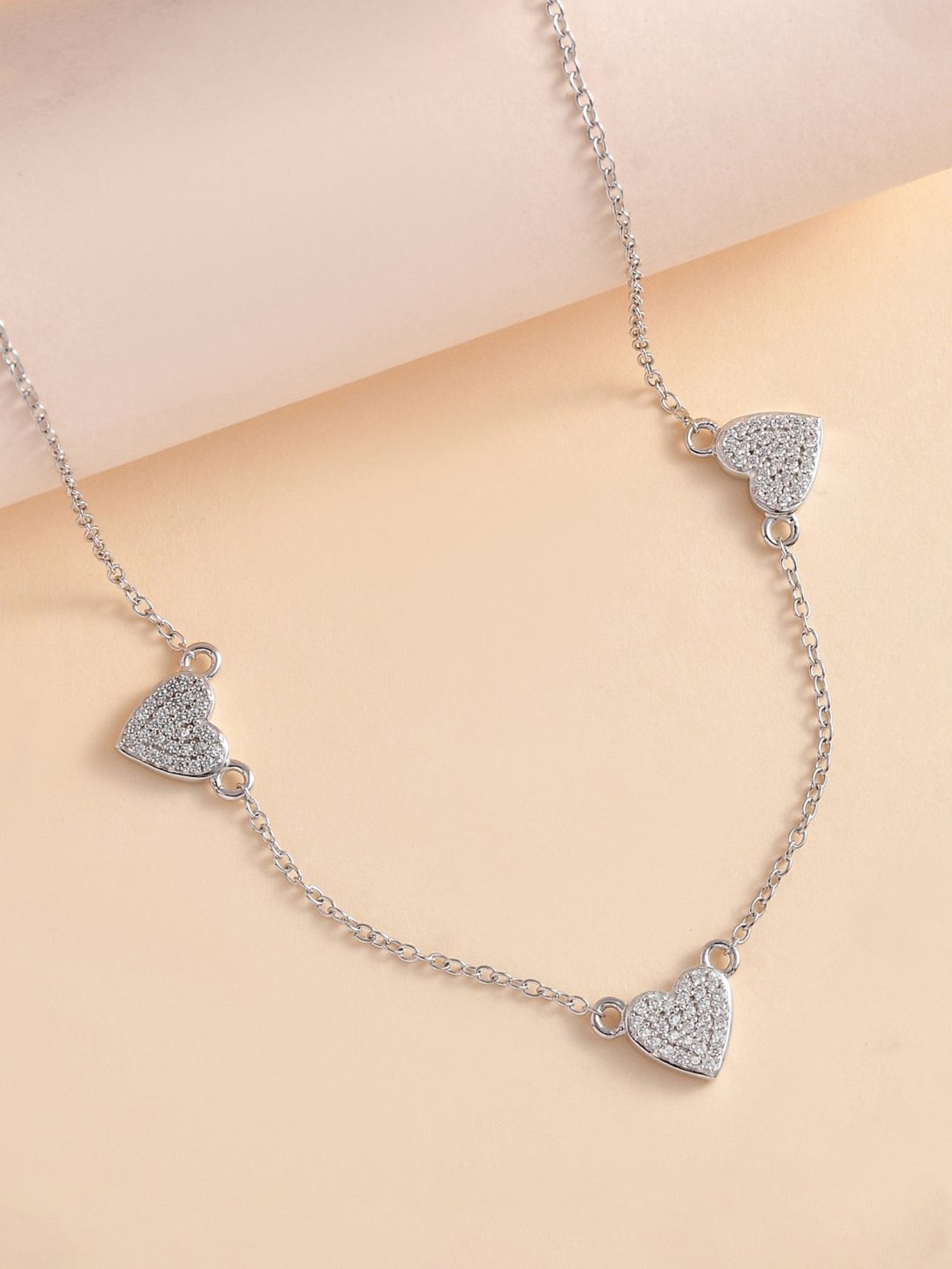 Ornate Jewels 925 Sterling Silver American Diamond Heart Shape Necklace for Women