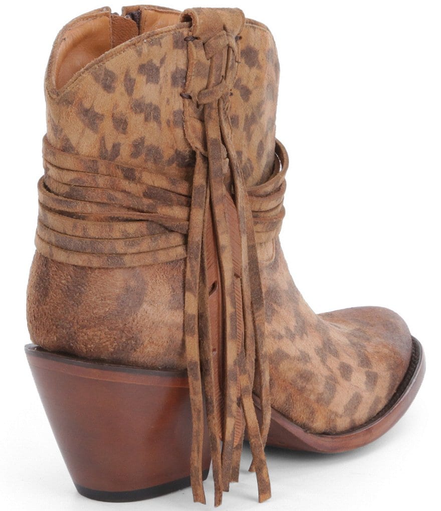 Lucchese Robyn Printed Suede Side Fringe Western Booties