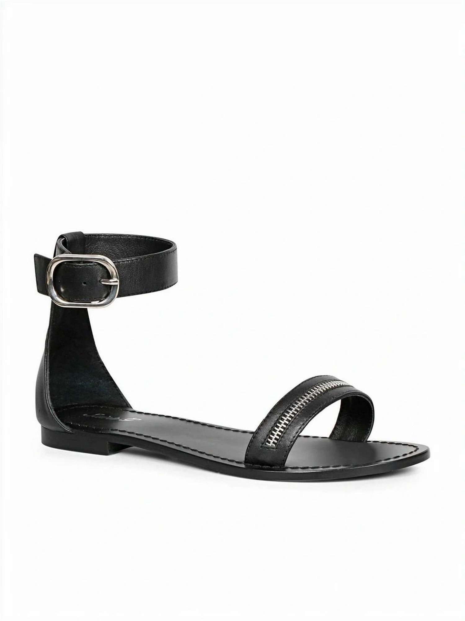 Saint G Women's Zip Decor Black Ankle Strap Sandals